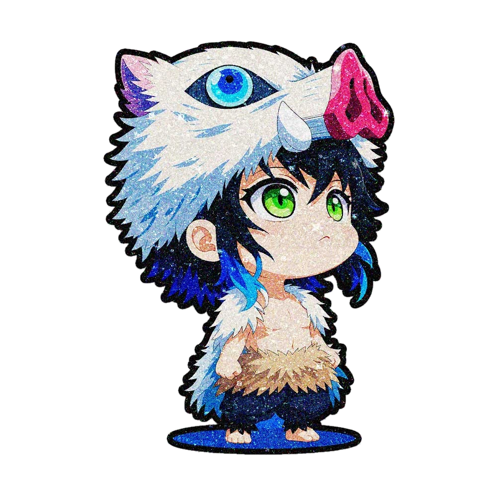 Fluffy White Chibi Warrior Glitter Sticker